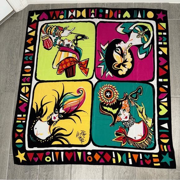 Bob Mackie Wearable Art Vtg Silk Scarf 36”x37” Bright Masquerade Multi Color